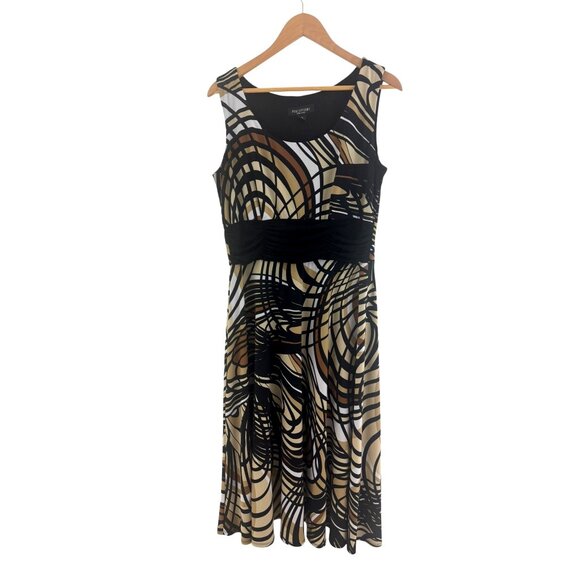 Perceptions Black Brown Abstract Print Midi Maxi Dress Size 14 Fall Sleeveless - Picture 1 of 9